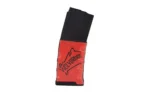 Mission First Tactical Extreme Duty black magazine with red Wolverine graphic, side view