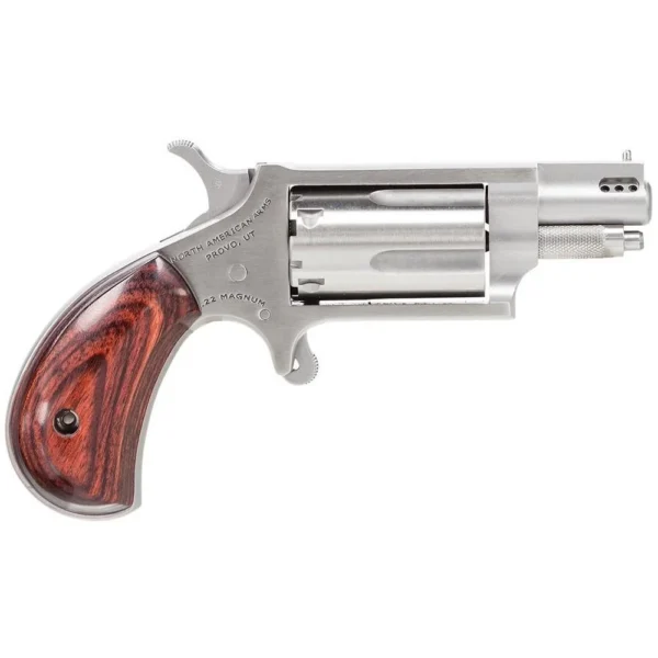 North American Arms NAA 22MS Ported Handgun .22 Mag 5rd Capacity 1.125" Barrel Silver with Wood Grips