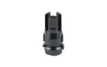 Dead Air KeyMicro GOV flash hider, black, angled front view with open prongs