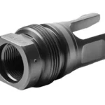 Dead Air Xeno GOV 3-Prong Flash Hider, black angled front view with threads and three open prongs