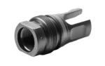Dead Air Xeno GOV 3-Prong Flash Hider, black angled front view with threads and three open prongs