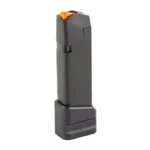 Shield Fits Glock 19 +5/4 Extension, black magazine base extension on upright magazine