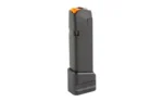Shield Fits Glock 19 +5/4 Extension, black magazine base extension on upright magazine