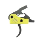 DPMS PANTHER CLAW TRIGGER 3.5LB, black curved trigger with bright yellow housing in side view