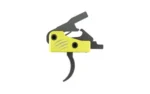 DPMS PANTHER CLAW TRIGGER 3.5LB, black curved trigger with bright yellow housing in side view