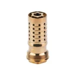 Q Q REAREND XL MB, gold-tone angled view with threaded base and rows of round ports