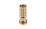 Q Q REAREND XL MB, gold-tone angled view with threaded base and rows of round ports