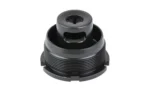 DEAD AIR HUB TAPER DT 1/2X28, black threaded adapter in angled top view