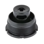 DEAD AIR HUB TAPER DT, black angled top view with threaded exterior and central opening