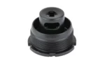 DEAD AIR HUB TAPER DT, black angled top view with threaded exterior and central opening