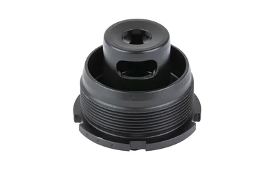 DEAD AIR HUB TAPER DT, black angled top view with threaded exterior and central opening
