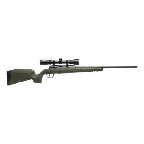 Savage Arms Axis 2 XP Compact rifle, OD green right-side view with black scope and magazine