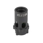 BANISH 9 PISTON M13.5X1LH BLK upright view of black cylindrical piston with fluted base
