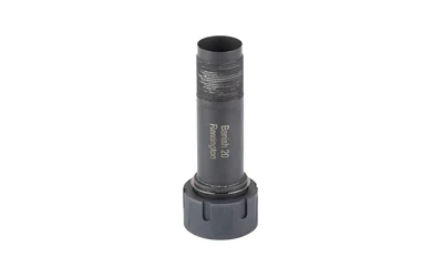 Banish 20 Adapter Rem Choke, black threaded cylindrical adapter in angled view