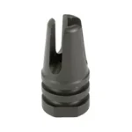 KAK Retro Taper Flash Hider black muzzle device, upright angled view with open prongs