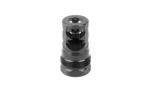 Primary Weapons Systems PWS FRC black compensator, angled front view with ports and threaded base