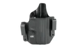 L.A.G. Tactical LAG DFNDR SPFD XD 4 OWB/IWB BLK RH, black holster front view with clips