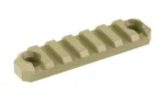 GROVTEC RAIL MLOK 7 SLOT 3" COY coyote rail in angled top view with seven slots and two holes