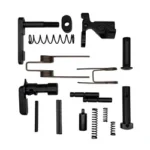 KAK AR-15 LPK BASIC BUILD KIT, black and silver small parts and springs arranged in rows