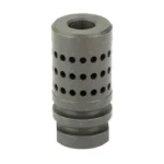 KAK COMPENSATOR 1/2X28 BLK, upright angled view with rows of circular ports