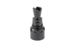 KAK PLAN B KRINK MD M26X1.5LH black muzzle device, angled view with slotted base and open prongs