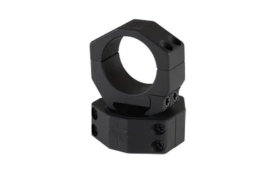 SEEKINS 34MM TUBE LOW 4CAP black scope ring, angled front view with four cap screws and clamp