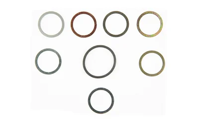 WILSON SHIM KIT RT MB WHISPER 5/8X24, top view of eight assorted metal rings