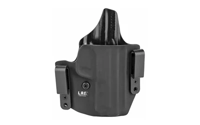 primary-15781 L.A.G. Tactical LAG DFNDR S&W M&P M2.0 9/40 BLK RH, black holster front view with clips