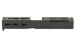 SYLVAN GEN3 slide with internals, black side view with window cuts and angled rear serrations
