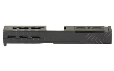 SYLVAN GEN3 slide with internals, black side view with window cuts and angled rear serrations