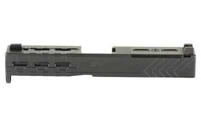 primary-15803 SYLVAN slide for GLK19 G4, black side view with window cuts and angled rear serrations