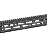 Midwest 14-inch Slim Line Handguard black, angled side view with top rail and elongated slots