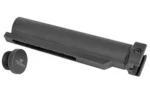 MIDWEST STOCK TUBE ADAPTOR PICATINNY black stock tube adaptor with round cap, angled side view