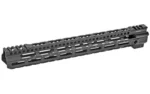 MIDWEST COMBAT RAIL LW 15-inch MLOK black angled side view with top rail and slotted handguard