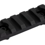 Midwest 5 Slot Poly M-LOK Rail Section, black, angled top view with two mounting holes