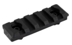 Midwest 5 Slot Poly M-LOK Rail Section, black, angled top view with two mounting holes
