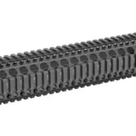 Midwest 12.625in Quad Rail Handguard, black handguard in angled side view with four rails
