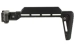 MIDWEST MINIMLST SIDE FLDNG STK black left-side view with hinge, slotted frame and angled buttpad