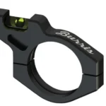 Burris Scope Tube Bubble Level, angled view in black with circular clamp and green bubble vial