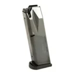 Armscor ACT-MAG Ber 92 black magazine, angled front view with witness holes and baseplate