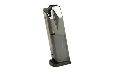 Armscor ACT-MAG Ber 92 black magazine, angled front view with witness holes and baseplate