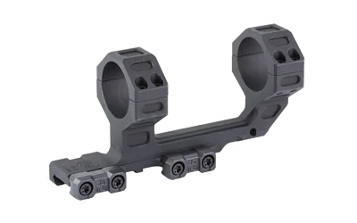 MIDWEST MK2 34MM SCOPE MOUNT HIGH black one-piece mount, angled side view with two rings and rail clamps
