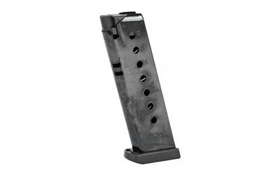 primary-15991 Armscor ACT-MAG SIG P220 black metal magazine, angled front view with witness holes