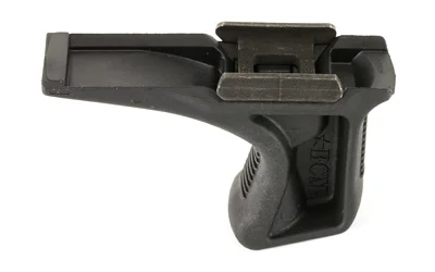 Bravo Company BCM GUNFIGHTER KNSTHTC GRP PIC BLK, black grip in angled side view with rail mount