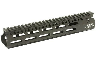 Bravo Company BCM GUNFTR MCMR RAIL 556 10.5 MLK, black angled side view with top rail and slots