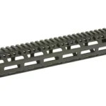 Bravo Company BCM Gunfighter MCMR Rail black handguard, angled view with top rail and M-LOK slots