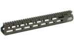 Bravo Company BCM Gunfighter MCMR Rail black handguard, angled view with top rail and M-LOK slots