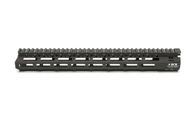 Bravo Company BCM Gunfighter MCMR Rail black handguard, right-side view with top rail and M-LOK slots