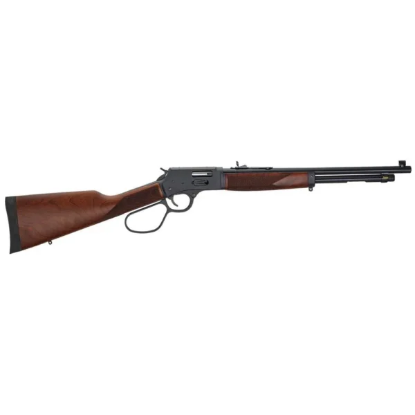 Henry Big Boy Steel Side Gate Carbine Rifle, side view with walnut stock, lever and black barrel