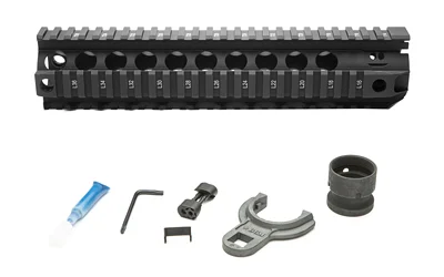 Bravo Company BCM Gunfighter Quad Rail 556 10, black side view with mounting hardware below